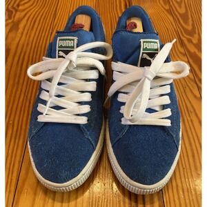 Puma Suede Boys Size 4.5 Blue/White Sneakers 355110-02